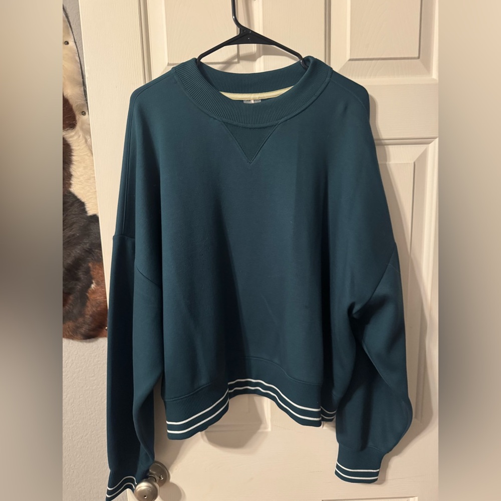 CALIA by Carrie Underwood Teal Sweatshirt with Yellow Stripe